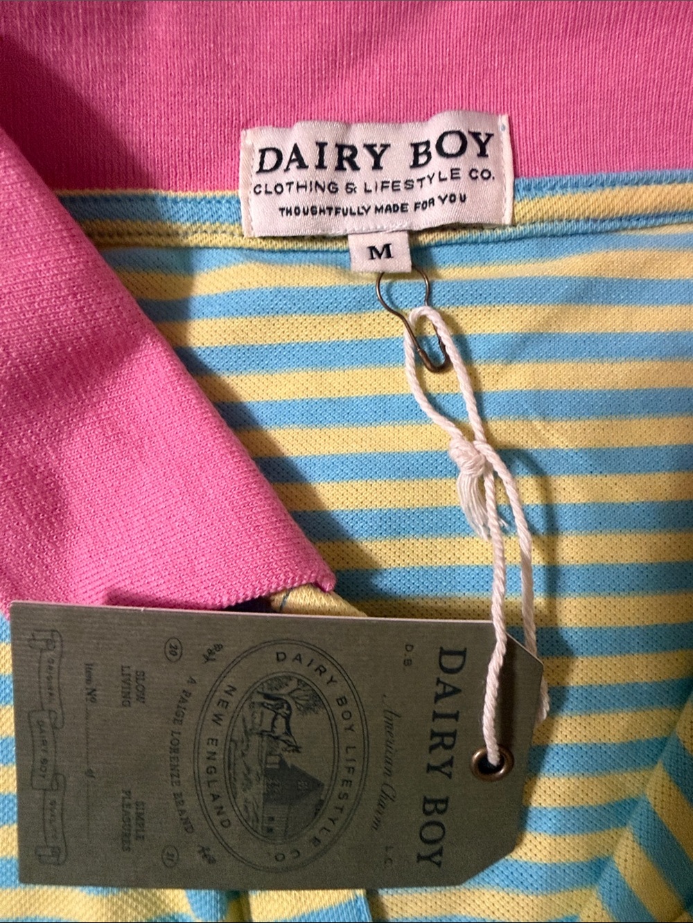 Dairy Boy Pastel Striped Crop Polo Top with Pink Collar - Picture 2 of 3